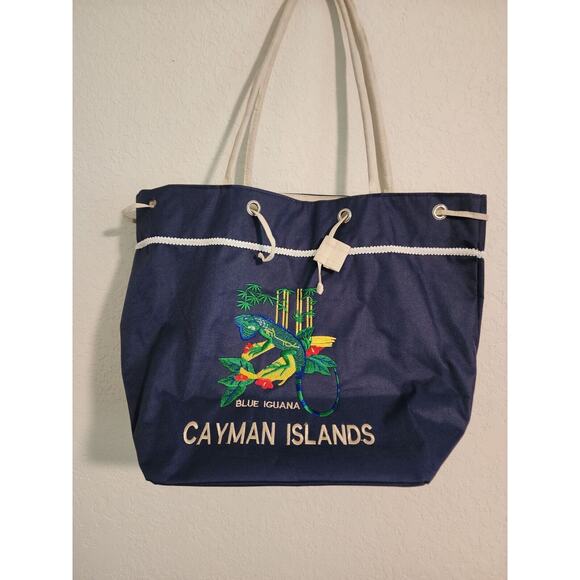 CANVAS TOTE-CAYMAN ISLANDS-BLUE IGUANA-Embroidered-Dark Blue-Beach Bag - Picture 8 of 16